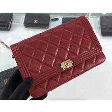 Chanel Grained Leather Boy Wallet On Chain WOC Bag A80287 Red/Gold