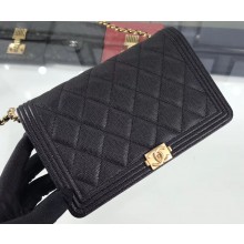 Chanel Caviar Leather Boy Wallet On Chain WOC Bag A80387 Black/Gold