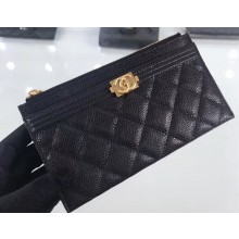 Chanel Grained Leather Boy Pouch Clutch Bag A84478 Black/Gold