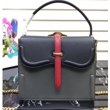 Prada Belle Leather Shoulder Tote Bag 1BN004 Black/Gray/Red 2019