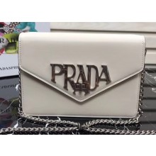 Prada Macro Logo Leather Crossbody Bag 1BD097 White 2019