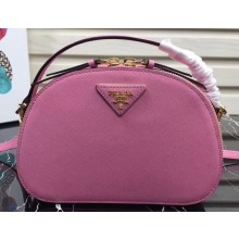 Prada Round Odette Saffiano Leather Bag 1BH123 Pink 2019