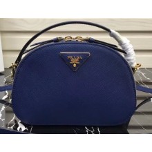 Prada Round Odette Saffiano Leather Bag 1BH123 Blue 2019