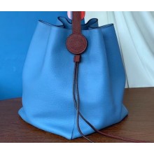Hermes Licol 17 Bucket Bag In Evercolor Calfskin Bicolor Leather Macaron Blue 2019