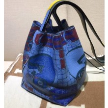 Hermes Licol 17 Bucket Bag In Evercolor Calfskin Bicolor Leather Print Blue 2019