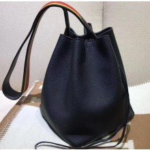 Hermes Licol 17 Bucket Bag In Evercolor Calfskin Bicolor Leather Black 2019