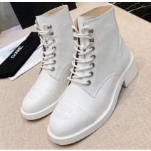 Chanel Calfskin Lace-Ups Ankle Boots White 2019