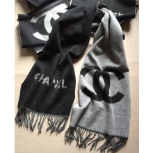 Chanel CC Logo Cashmere Scarf 45x180cm Black/Gray 2019