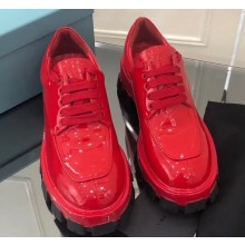 Prada Patent Leather Derby Lace-ups Shoes Red 2019