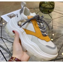Prada Leather Block Sneakers White/Yellow 2019