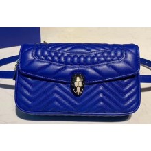 Bvlgari Serpenti Forever Belt Bag in Quilted Chevron Leather Blue 2019