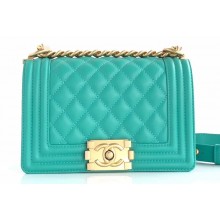 Chanel Calfskin and Gold-Tone Metal Small Boy Flap Bag Turquoise 2019