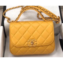 Chanel Chain Infinity Flap with Top Handle Small Bag Yellow 2019