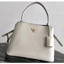 Prada Saffiano Leather Matinée Medium Handbag 1BA249 White 2019
