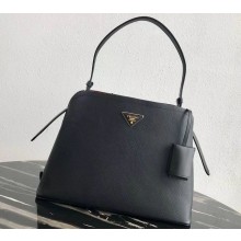 Prada Saffiano Leather Matinée Medium Handbag 1BA249 Black 2019