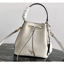 Prada Saffiano Leather Bucket Bag 1BZ032 White