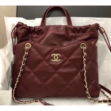 Chanel Lambskin Small Shopping Tote Bag AS0985 Burgundy 2019