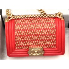 Chanel Lambskin Cotton Boy Flap Small Bag Red 2019