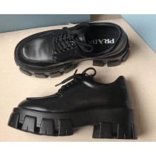 Prada Heel 6cm Leather Derby Lace-ups Shoes Black 2019