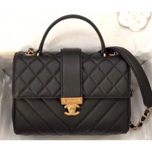 Chanel Calfskin Medium Top Handle Flap Bag AS0804 Black 2019