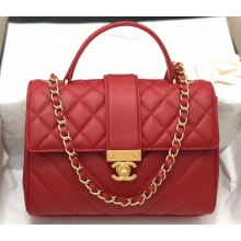 Chanel Calfskin Medium Top Handle Flap Bag AS0804 Red 2019