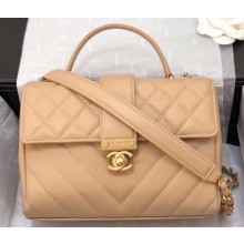 Chanel Calfskin Medium Top Handle Flap Bag AS0804 Beige 2019