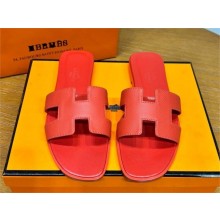 Hermes Oran Flat slippers in epsom leather rouge