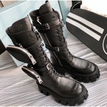Prada Monolith Leather Boots Black Straps with Detachable Nylon Pouches 2019