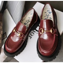 Gucci Heel 5.5cm Leather Lug Sole Loafers with Horsebit 577236 Red 2019