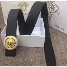 Versace Width 4cm Round Medusa Belt Black/Gold