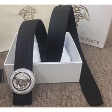 Versace Width 4cm Round Medusa Belt Black/Silver