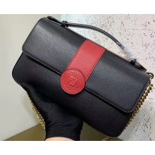Fendi Stamp Leather Medium Double F Bag Black