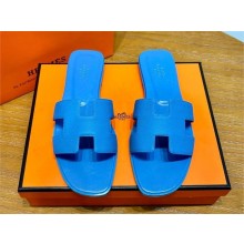 Hermes Oran Flat slippers in epsom leather bleu bleuet 