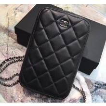 Chanel Clutch with Chain Phone Bag 70655 in Lambskin Black/Silver