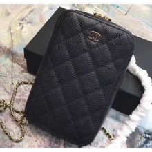 Chanel Clutch with Chain Phone Bag 70655 in Grained Calfskin Black/Gold