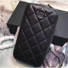 Chanel Clutch with Chain Phone Bag 70656 in Lambskin Black/Silver