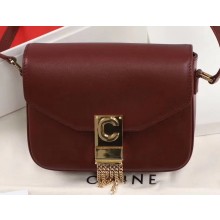 Celine Small C Bag with Pampille in Shiny Calfskin Burgundy 2019