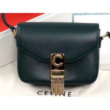 Celine Small C Bag with Pampille in Shiny Calfskin Dark Green 2019