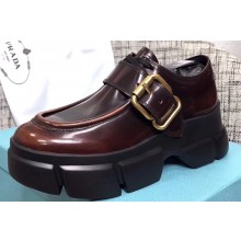 Prada Leather Buckle Derby Shoes Brushed Burgundy 2020