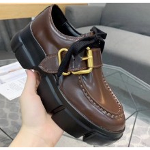 Prada Leather Buckle Derby Shoes Brushed Coffee 2020