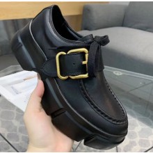 Prada Leather Buckle Derby Shoes Black 2020