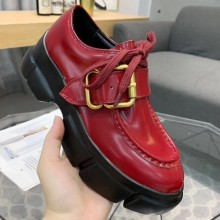 Prada Leather Buckle Derby Shoes Brushed Red 2020