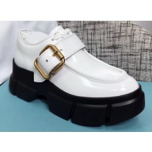 Prada Leather Buckle Derby Shoes Brushed White 2020