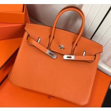 Hermes Birkin 25cm Bag Orange in Togo Leather With Silver Hardware