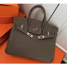 Hermes Birkin 25cm Bag Etoupe in Togo Leather With Silver Hardware