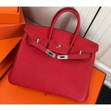 Hermes Birkin 25cm Bag Red in Togo Leather With Silver Hardware