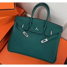 Hermes Birkin 25cm Bag Peacock Green in Togo Leather With Silver Hardware