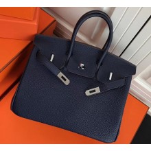 Hermes Birkin 25cm Bag Navy Blue in Togo Leather With Silver Hardware