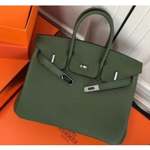 Hermes Birkin 25cm Bag Army Green in Togo Leather With Silver Hardware