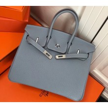 Hermes Birkin 25cm Bag Baby Blue in Togo Leather With Silver Hardware